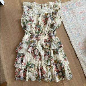 LoveShackFancy Cream Floral Ruffle Dress